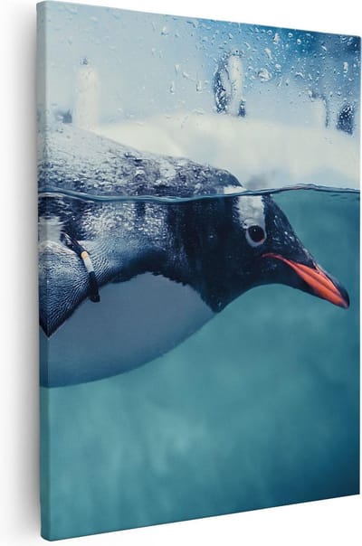 Artaza Canvas Schilderij Zwemmende Pinguïn - 40x50 cm - Wanddecoratie Vogels - Muurdecoratie Dieren - Kamer Accessoires