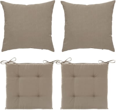 Hesperide 2x stoelkussen + 2x sierkussen - lichtbruin - polyester - uv/waterbestendig