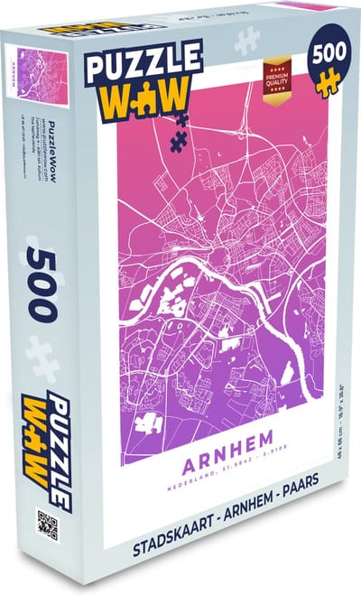 Puzzel Stadskaart - Arnhem - Paars - Legpuzzel - Puzzel 500 stukjes - Plattegrond