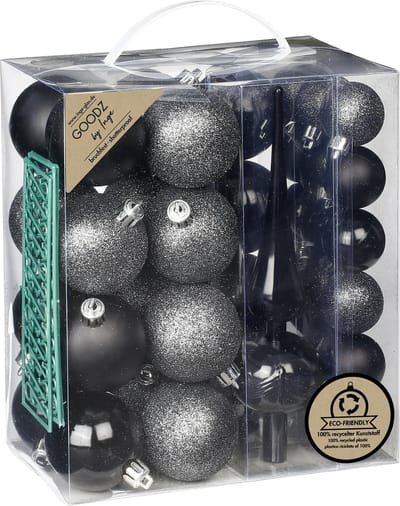 Inge Christmas kerstballen -39-dlg- zwart - kunststof - met piek