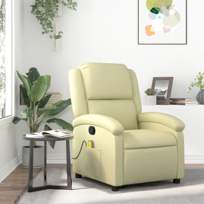 vidaXL - Massagestoel - van - echt - leer, - crèmekleurig