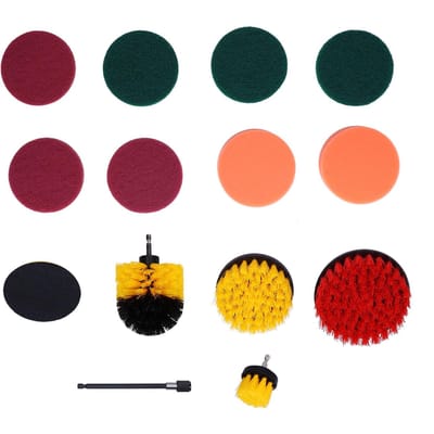 14 STUKS Boorborstel Opzetstuk Set Krachtige Schrobborstel Kit Schrobborstel Schrobkussentjes Schoonmaakset black