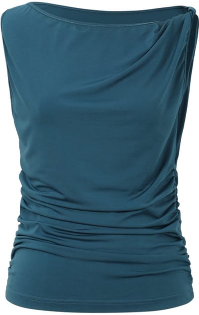 Elegante Top met Gedrapeerde Voorzijde – Modieus Dames T-shirt met Ronde Hals – Stijlvolle Stretchtop met Plooi-Detail en Korte Mouwen - Blauw - XS