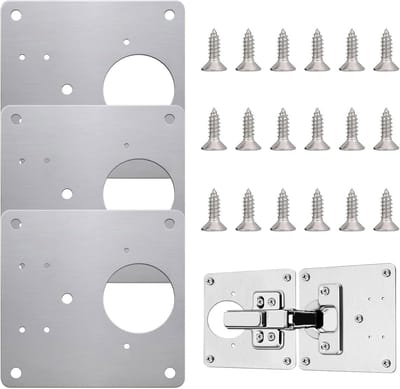 Famanu - Scharnier reparatieplaat, roestvrij stalen scharnier, reparatieplaten voor keukenkast met schroeven voor de reparatie van deur, kast, woonmeubels, lade, kisten, raam (3 stuks)