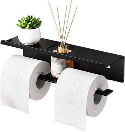 Zelfklevende Toiletpapierhouder zonder Boren met Plank - Roestvrij Staal, Muurbevestiging voor Badkamer en Keuken, Duurzaam en Praktisch