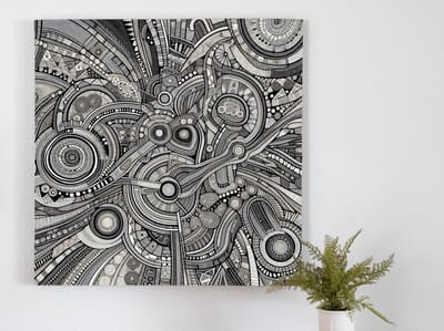 Line art aboriginal schilderij | Aboriginal Lines: A Visual Symphony of Indigenous Artistry and Culture | Kunst - 50x50 centimeter op Dibond | Foto op Dibond