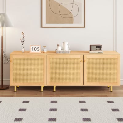 Natuurkleur MDF Rotan Driedeurs Opbergkast 180x40x63cm Voor Eetkamer Woonkamer