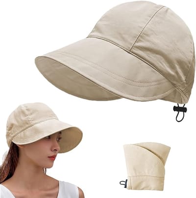 Zonnehoed - Hoed - Verstelbare - Zonnehoed voor dames - Hoed - sneldrogende zonnehoed - Brede Rand - UV-bescherming -Dames Vizier Zonnehoed - Ademende mesh voering - Zonnekleppen - Beige