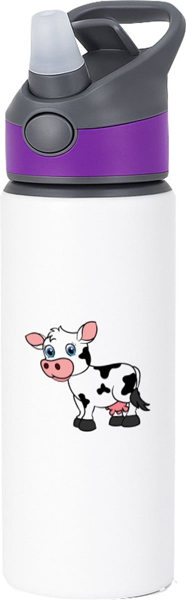 Hacebo® - Koeien waterfles met rietje paars - Koe - Dieren liefhebbers - Dieren - dierendag - kinderboerderij - water fles - 650ML
