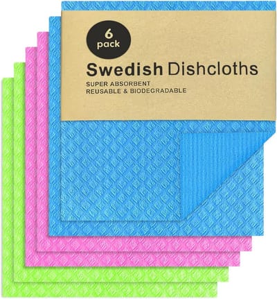 SnelShoppen - Pack van 6 Herbruikbare Schoonmaakdoeken, Wasbare Zweedse Afwasdoeken, Keuken, Vaatdoeken voor Alle Oppervlakken, Hoog Absorptievermogen