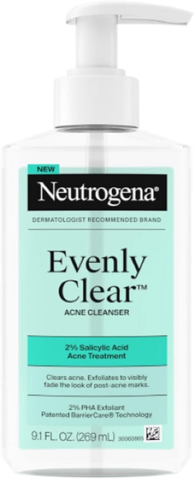 Neutrogena Evenly Clear Acne Cleanser 269ML – Schuimende Gezichtsreiniger tegen Puistjes, Mee-eters & Verstopte Porien – Vervaagt Post-Acne Vlekken