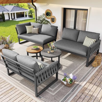 Wishdor - Modulaire Tuinloungeset - Verstelbare Tafelpoten - Afneembare En Wasbare Kussenhoezen - Olefin - Grijs - 2 Tafels