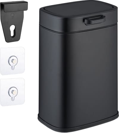 hangende prullenbak - 5 l - voor keukenkastje - badkamer - met plakstrips - zwart