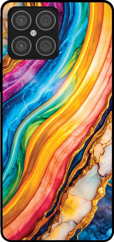 Smartphonica Telefoonhoesje Geschikt voor Huawei Honor X8 4G met Regenboog Goud Marmer Opdruk - TPU Backcover Case Rainbow Gold Marble Design geschikt voor Huawei Honor X8