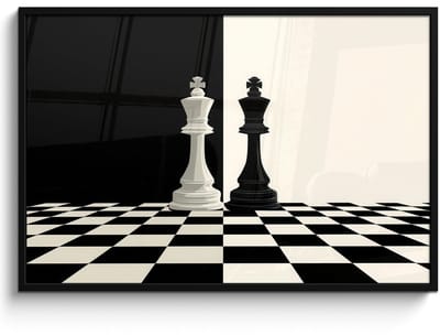Poster in lijst - Fotolijst 120x80 cm - Posters - Schaakstukken - Koning - Geblokt - Zwart - Posterlijst zwart - Decoratie - Wanddecoratie woonkamer - Muurdecoratie slaapkamer - Kerstversiering - Kerstdecoratie voor binnen - Kerstmis