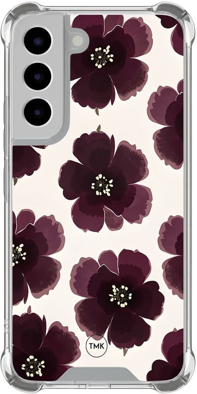 Shockproof hoesje geschikt voor Samsung Galaxy S22 - Burgundy flowers - Schokbestendig - Verhoogde randen - TPU case - Extra Sterke Back Cover - Bloemen - Transparant, Rood