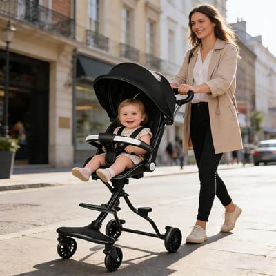 Lichte Kinderwagen - Reisbuggy Compact - Dagelijks Gebruik - Bidirectionele Zitting - Tot 15 kg - Zwart
