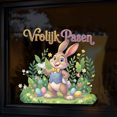 Raamstickers Pasen Herbruikbaar – Vrolijk Pasen - raamsticker van 30cm breed
