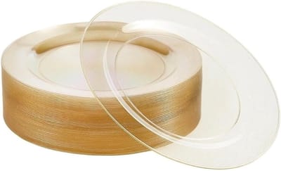 Feestborden Set - Harde Borden Met Goud Glitter - 25 Stuks 26 Cm - Herbruikbaar En Elegant Servies - Voor Bruiloften En Feesten - Gouden Glans