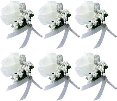 Bruiloft Corsages - Zijden Bloemen - Feestelijke Decoratie - Set van Zes - 12 cm - Diverse Kleuren