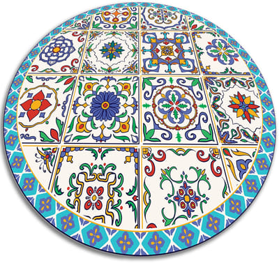 Tulup Vinyl Tapijt - Portugese tegels Binnen Tapijt - 50 cm - Blauw Vloerkleed Op Vinyl - Ronde Vinylmat - Keukentapijt - Slaapkamertapijt