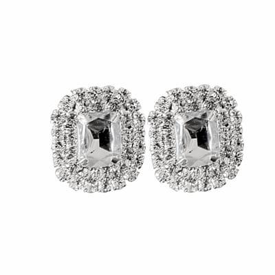 Clip Oorbellen- Strass- Rechthoek- Zilverkleur- 2 cm