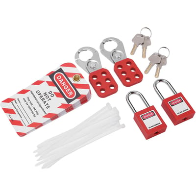 Kit de consignation Loto Électrique avec Cadenas de Sécurité Moraillons Étiquettes Loto Clés Sac pour Verrouillage Produits Marqués Sécurité white
