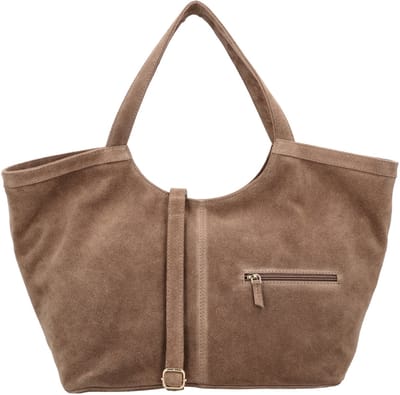 Charm London Sevilla Shopper - Suede - Ruime Tas - Verstelbare en Afneembare Schouderband - Dames - Leer - Schoudertas - Handtas - Leren Dames Tas - Donkertaupe