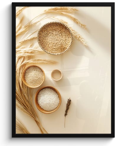 Fotolijst inclusief poster - Posterlijst 50x70 cm - Posters - Granen - Hout - Kom - Beige - Foto in lijst - Keuken decoratie muur - Wanddecoratie accessoires - Muurdecoratie - Schilderijen