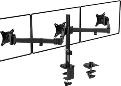 Quvo® Monitorarm 3 schermen - Muurbeugel - Triple Beeldschermarm Voor 17-27 inch - Muurbeugel Monitor - Monitorbeugels - Monitorbeugel 3 schermen – 7kg/ Per Arm - Zwart - 43cm x 24cm x 14cm