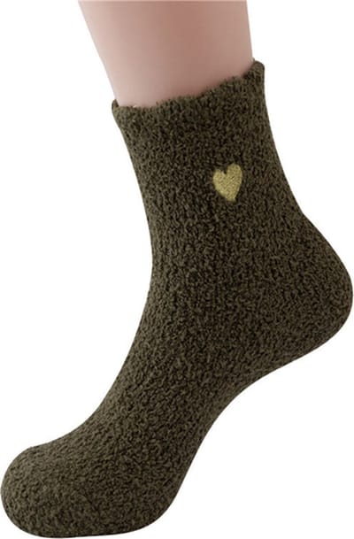 Fluffy Sokken Dames - huissokken - groen - bruin - print hart - hartje - 36 - 40 - zacht - cadeau voor haar - gift - Kerst cadeau - geschenk vrouwen