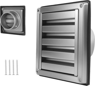 Ventilatierooster RVS - Muurrooster Insectenwerend - Ventilatie Afzuiging - Vaste Lamellen Waterdicht - 100 mm Diameter - Zilverkleurig