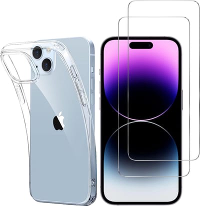 Hoesje Ultraslank geschikt voor iPhone 15 Plus backcover siliconen Transparant en 2 stuks ScreenProtector Gehard Glas