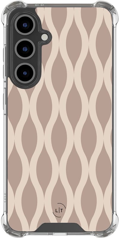 Shockproof hoesje - Geschikt voor Samsung Galaxy S24 FE - Abstract beige - Extra sterke case - TPU/polycarbonaat - Print / Illustratie - Beige, Transparant