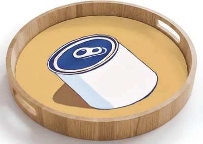 Dienblad rond 40x40 cm - Schootdienblad hout - Blikje - Minimalistisch - Blauw - Illustratie - Borrelplank rechthoek - Plateau houten dienbladen