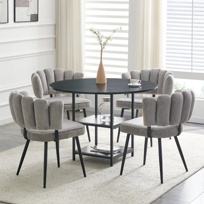 FloraGrace Eettafelset Voor 4 Personen - Ronde Tafel 107 Cm Met 2 Opbergplanken - Voor Kleine Ruimtes - Zwart Grijs