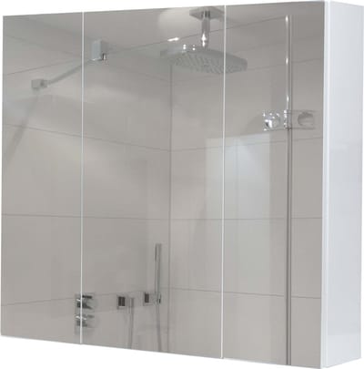 Spiegelkast MCW-B19b, badkamermeubel wandmeubel, 6 planken hoogglans MVG-gecertificeerd 70x80x16cm ~ wit