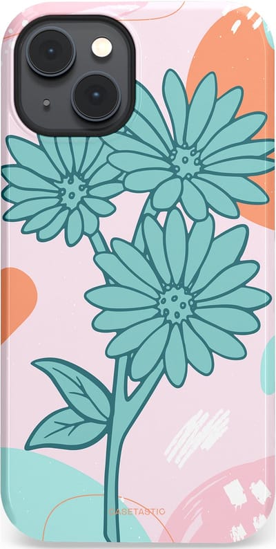 Casetastic hoesje geschikt voor Apple iPhone 14 - MagSafe - Dubbellaagse bescherming - Roze Oranje Bloemen - Fashion Case - Wit Mintgroen Lichtroze Lichtblauw