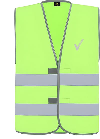 Neon Groen veiligheidshesje met reflecterende strepen EN met Beveiliging / Security met als borstlogo het bekende V-tje en als ruglogo SECURITY - voor PROFESSIONALS, merk ROLY Maat 5XL / 6XL