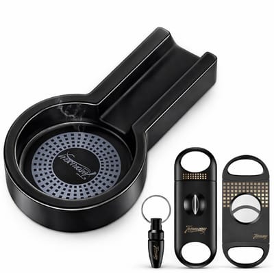Sigaren Accessoires - Set van 4 - Luxe - Asbak/Knipper/V Knipper/Pons - Rookartikelen - Cadeau/Gift - Compact en Stijlvol - Benodigdheden - Sigaar