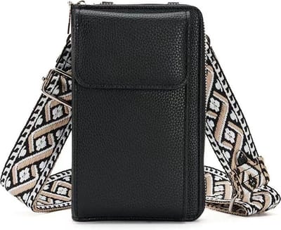 Rico Vitello Telefoontasje Dames Crosbody/Universeel Schouder telefoontasje/ Dames schouder tas/Ruimte voor credit card, bankpasje,kleingeld,papiergeld/ van hoge kwaliteit/ tas voor paspoort en voor op reis en vakantie kleur Zwart