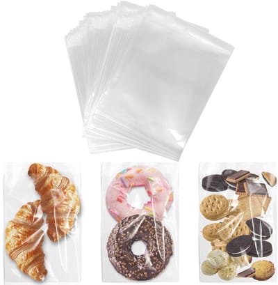 Dailygoods - 100 stuks koekjeszakjes, doorzichtige cellofaanzakjes, kleine cellofaanzakjes, zelfklevende koekjeszakjes, transparante snoepzakjes voor bakkerij (12x15cm)