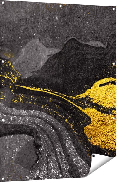 Gards Tuinposter Abstracte Kunst - Zwart Gouden Marmer - 90x120 cm - Tuindoek - Tuindecoratie - Wanddecoratie buiten - Tuinschilderij