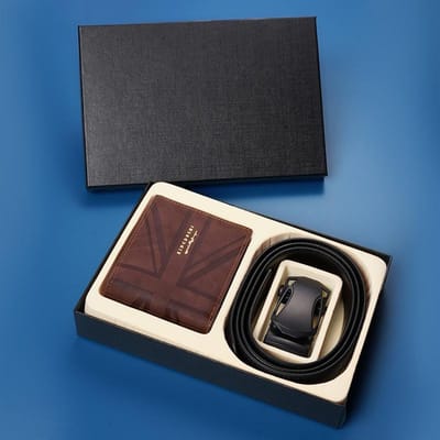 Ceinture Décontractée pour Homme Coffret Cadeau Portefeuille Ceinture à Boucle Automatique pour Pantalon Ensemble Cadeau Portefeuille 130cm