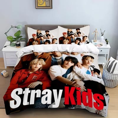 KPOP Dekbedovertrek Kussensloop S-Stray-K-Kids Beddengoed Set Volwassene Jongen Meisje Slaapkamer Decoratie Kindercadeau Enkel Dubbel Grote Maat 150*200cm 3pcs