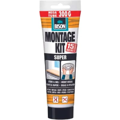 Bison Montagekit super tube 300 g, extra sterk, montagelijm, bevestigen, hoge eindsterkte, binnen en buiten, blijvend elastisch, extra sterk, vullend eenvoudig in gebruik