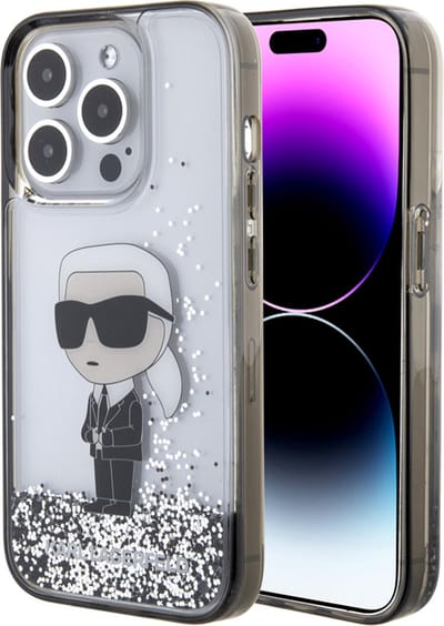 Karl Lagerfeld, Hoesje Geschikt voor Apple iPhone 15 Pro Max Glitter Ikonik Floating Glitter, Zilveren