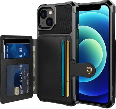 Portemonnee Hoesje Geschikt voor Apple iPhone 13 - Back Cover met Pasjeshouder - Telefoonhoesje voor Pinpas - Kaarthouder op Achterkant - Case met Magneet Zwart