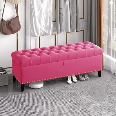 Gestoffeerde Opbergbank - Halbank Voetenbank - Zitplaats Cre uevo00ebren - Massief Houten Frame - 60X40X45cm - Rosy Red