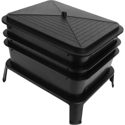 Composteur lombricomposteur Noir 3 Niveaux Grande Capacité Efficace Intérieur Extérieur pour Déchets Alimentaires Jardin